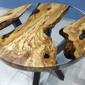 Custom Order 28" Diameter, Round Olive Wood, Clear Epoxy Resin Dining Table, Round Epoxy Coffee Table,Dining Table, Office Table