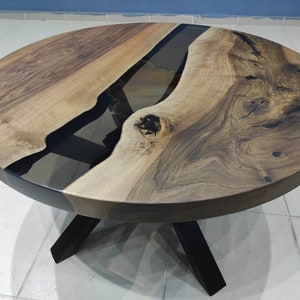 Custom 36&quot; Round Walnut Dining Table with Smoke Epoxy