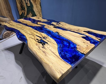 Handmade Live Edge Olive Wood Epoxy Resin Table