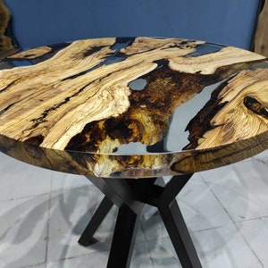 Custom 30" Diameter, Round Olive Wood, Clear Epoxy Dining Table, Round Epoxy Coffee Table,Dining Table, Office Table