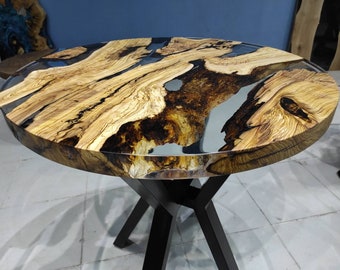Custom 30&quot; Olive Wood Epoxy Table: Handmade Round Dining Table