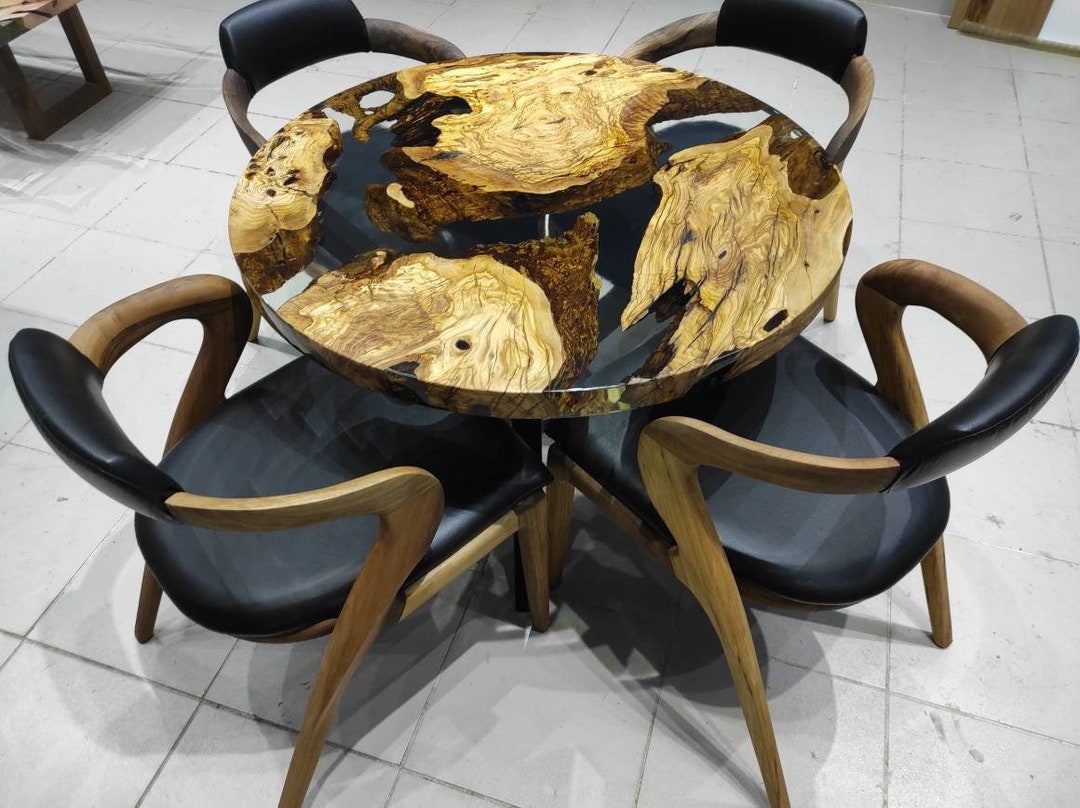 Living Edge Round Dining Table Kitchen Tableclear Epoxy - Etsy