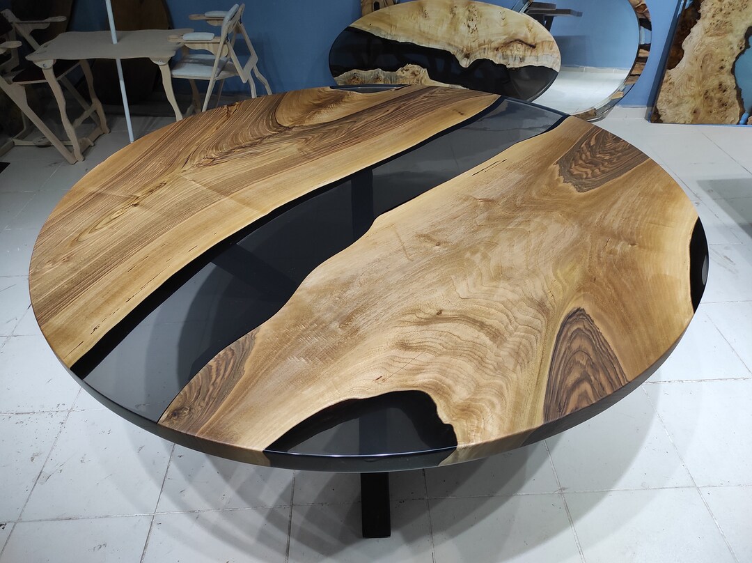 70" Walnut Smoke Epoxy Round Table, Dining Room Resin Table, Kitchen ...