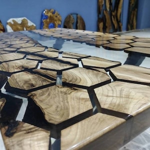 Handmade Hexagon Honeycomb Walnut Epoxy Table