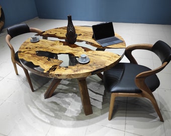 Round Epoxy Dining Table, Clear Epoxy Dining Room Table, Epoxy Coffe Table, Diameter Olive Resin Table