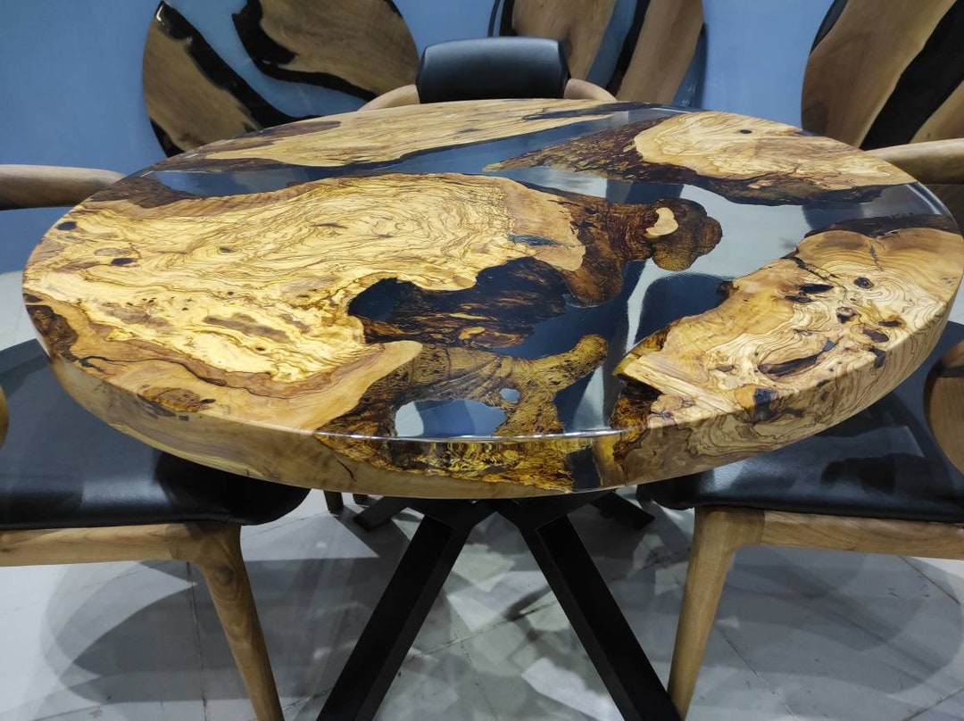 Living Edge Round Dining Table, Kitchen Table,clear Epoxy Table, Dining ...