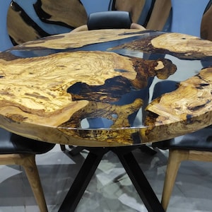Living Edge Round Dining Table, Kitchen Table,clear Epoxy Table, Dining ...