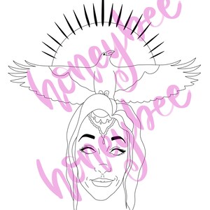 Raven Crow Goddess Witch Hippie Boho Sunburst Powerful Woman SVG PNG Digital Art