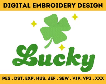 Desenho de bordado à máquina para o dia de São Patrício Lucky Clover - 2 tamanhos - DOWNLOAD INSTANTÂNEO, desenho de bordado de trevo, desenho para o dia de São Patrício
