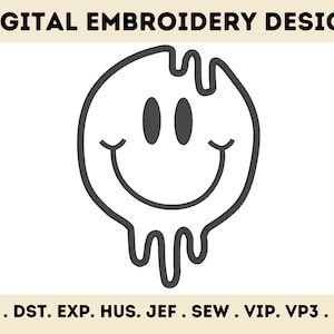 Trendy Drippy Smiley Face  Machine Embroidery Design - 3 Sizes - INSTANT DOWNLOAD