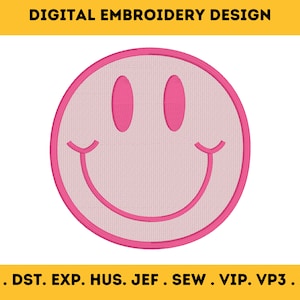Smiley Face Trendy Machine Embroidery Design - 3 sizes - INSTANT DOWNLOAD