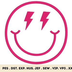 Appliqué Lightning Bolt Smiley Face, Happy Face, Smiley Face, Appliqué Design, Machine Embroidery Design - 4 Sizes - INSTANT DOWNLOAD