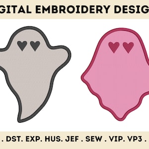 Ghost with Heart Eyes Halloween Machine Embroidery Designs - 2 Designs, 3 Sizes - INSTANT DOWNLOAD/Valentine&#39;s Day Embroidery