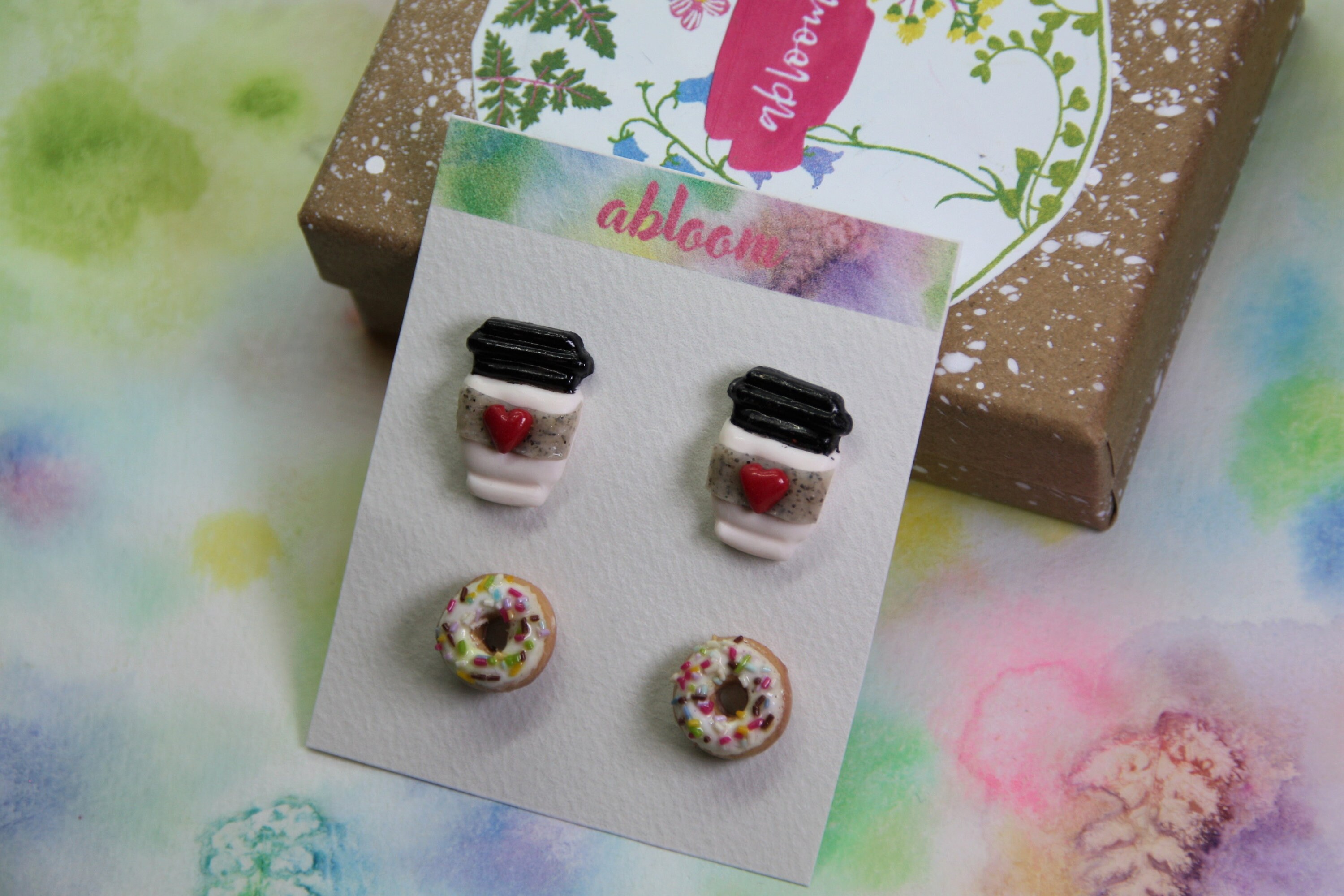 Stud Tea Bakery Products and Coffee Clay Stud Earrings Set, Food Stud Pack ...