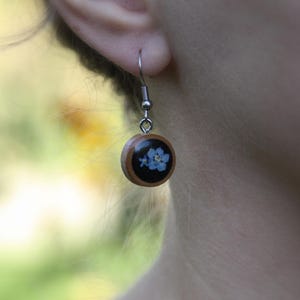 Forget me not dangle earrings, Real flower earrings, Pressed Forget me not flower earrings, Botanical earrings, Dainty floral earrings