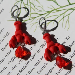 Red lobster earrings, Handmade, Ocean inspired jewelry, Coastal summer statement earrings