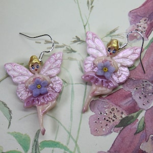 Ballerina Fairy dangle earrings, Dancing Fairy jewelry, Ballet dancer earrings, Fairycore earrings, Whimsical jewelry