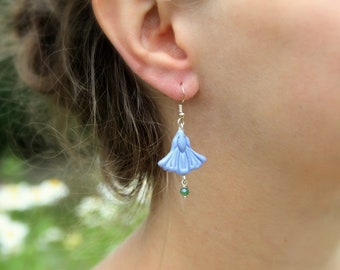 Сornflower clay earrings, Floral spring dandle earrings, Dainty flower jewelry, Wild flower earrings, Cottagecore earrings