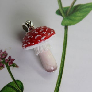 Amanita forest pendant without chain, Handmade red mushroom from polymer clay, Mushroom clay pendant, Poisonous agaric jewelry