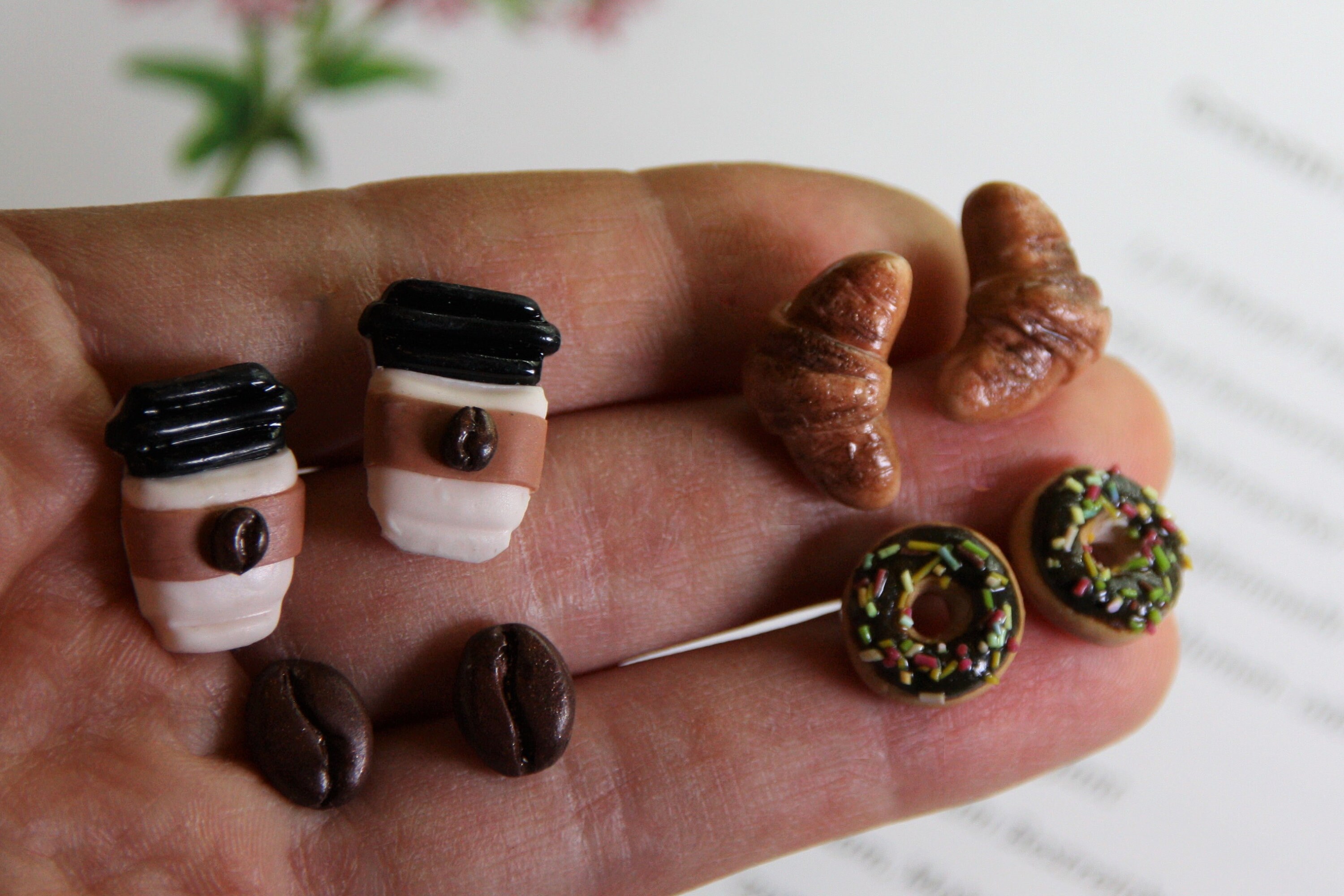 Stud Tea Bakery Products and Coffee Clay Stud Earrings Set, Food Stud Pack ...
