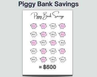 Piggy Bank Savings Tracker Printable, Savings Tracker, Savings Challenge, Emergency Fund Printable, 500 Savings Tracker