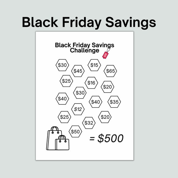 Black Friday Savings Challenge, Savings Challenge, Holiday Budget, Black Friday Savings Fund,Savings Tracker