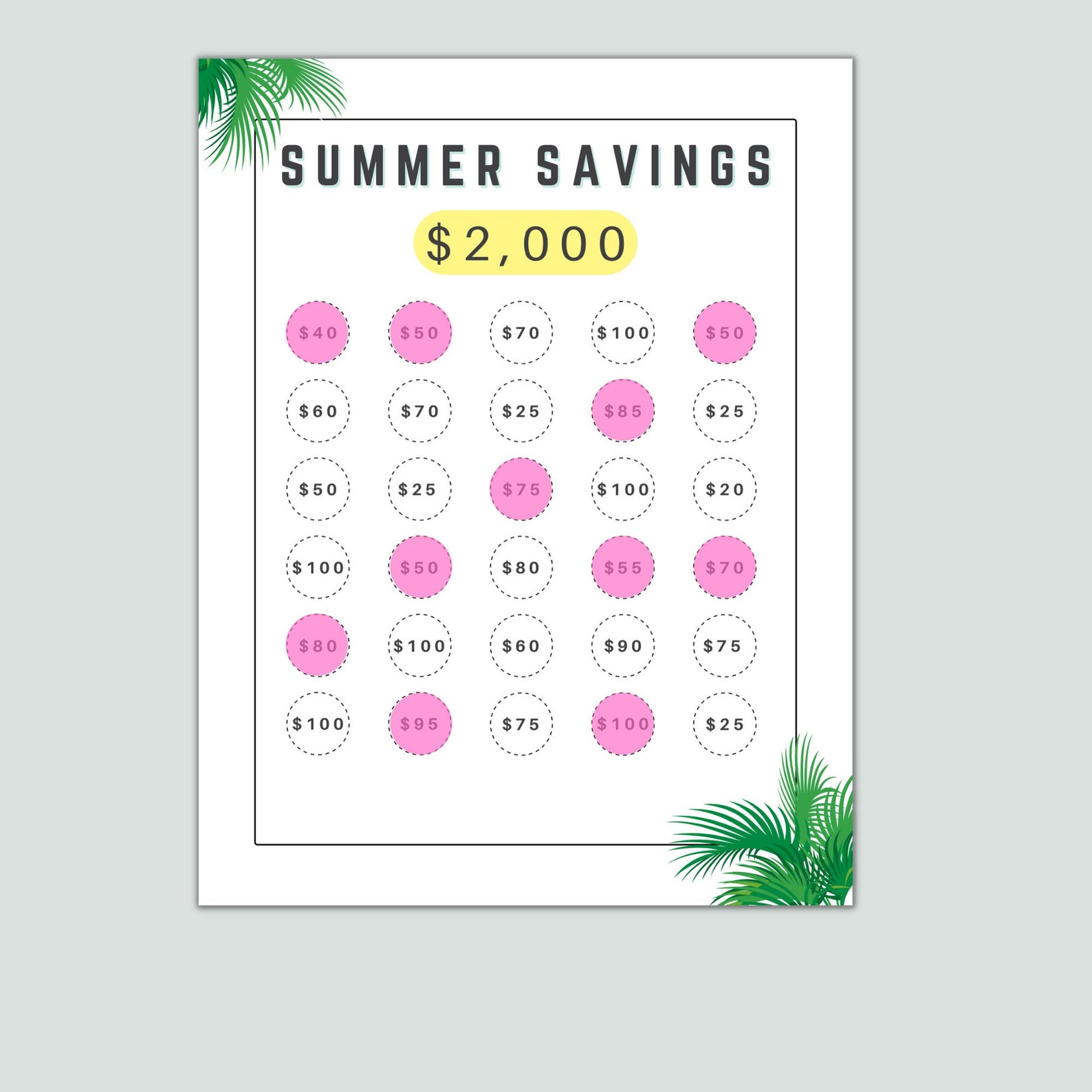 Summer Savings Printable Savings Challenge Challenger Etsy