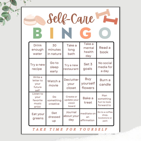 Self-Care Bingo, Self Care Printable, Self Care Digital Download, Mental Health Bingo, Wellness Bingo, Therapy Games, Self Care Checklist