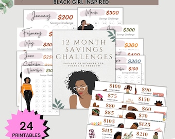 Ultimate Savings Challenge Bundle,Savings Challenge Printable, A6 Mini Savings Challenge Trackers, Money Saving Challenge,Black Girl Savings
