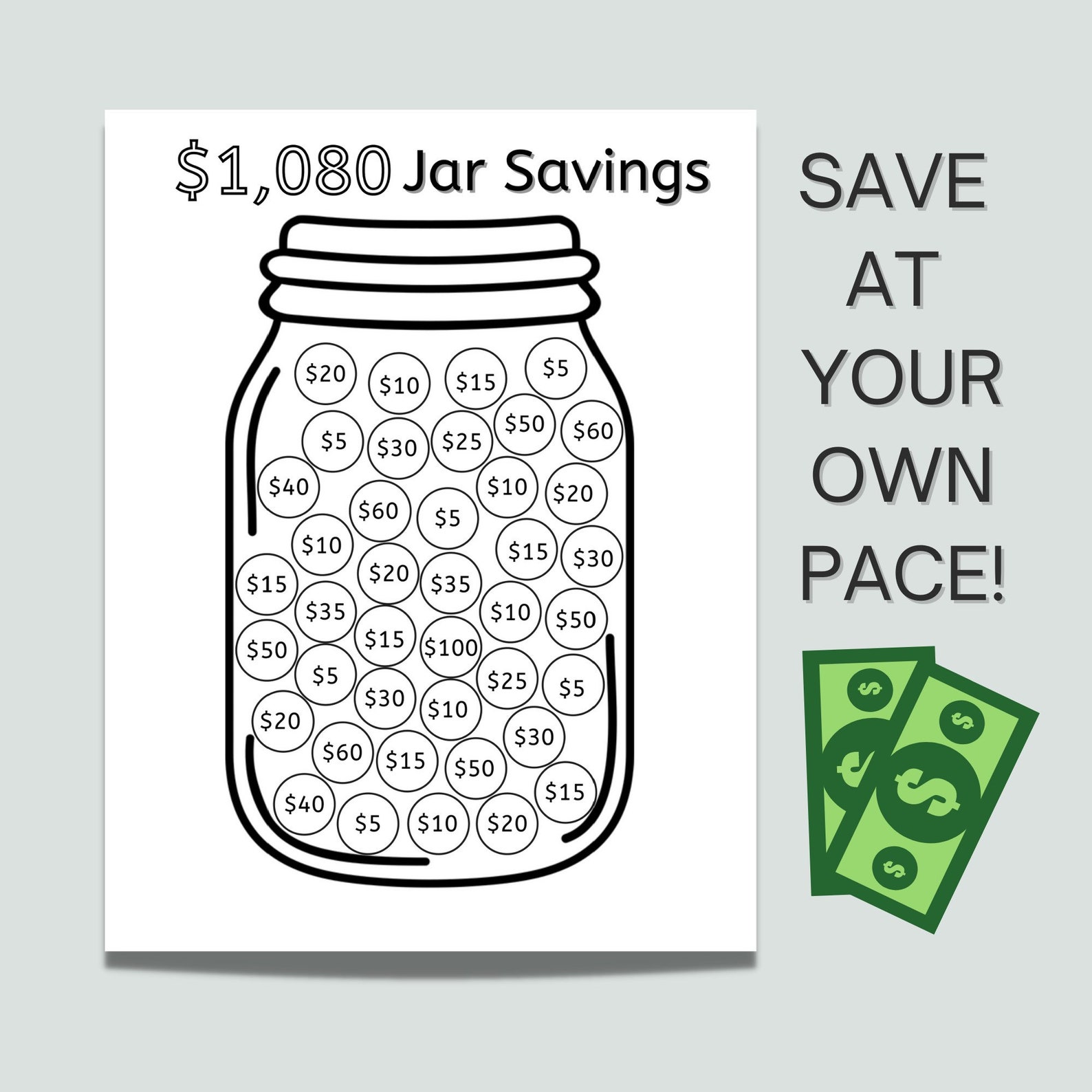 Savings Jar Printable Money Saving Challenge Emergency Fund Etsy