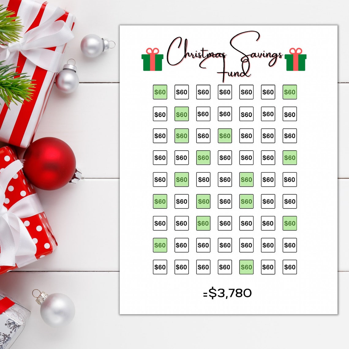 Christmas Savings Tracker Printable Christmas Fund Money Etsy