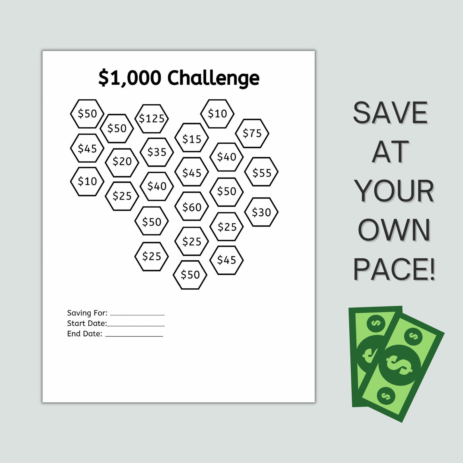 1000 Savings Challenge Printable, Money Savings Challenge, Emergency Fund Printable, Savings ...