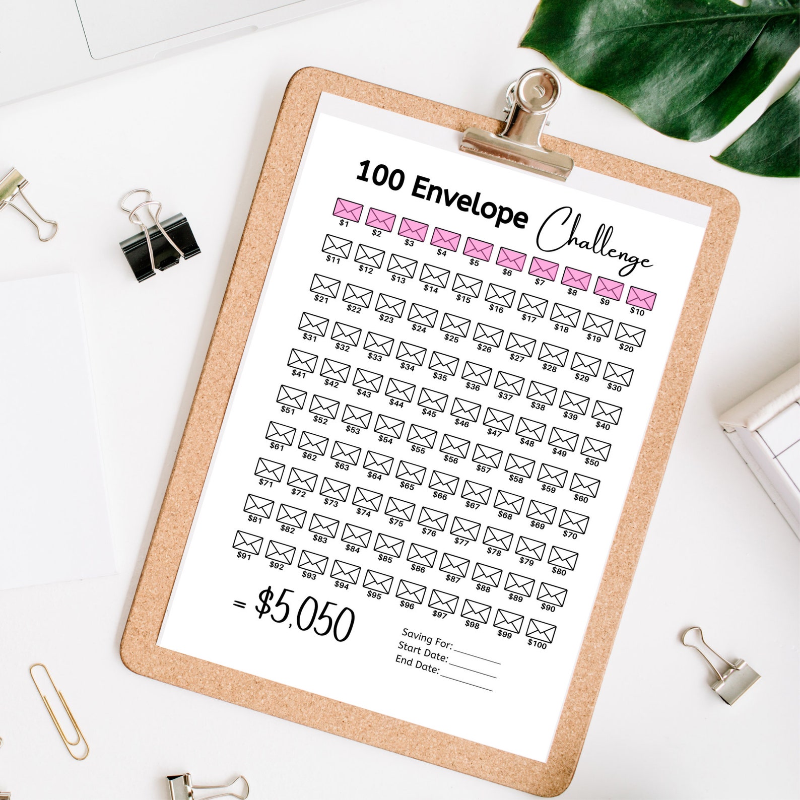 100 Envelope Challenge Printable Money Saving Challenge Etsy