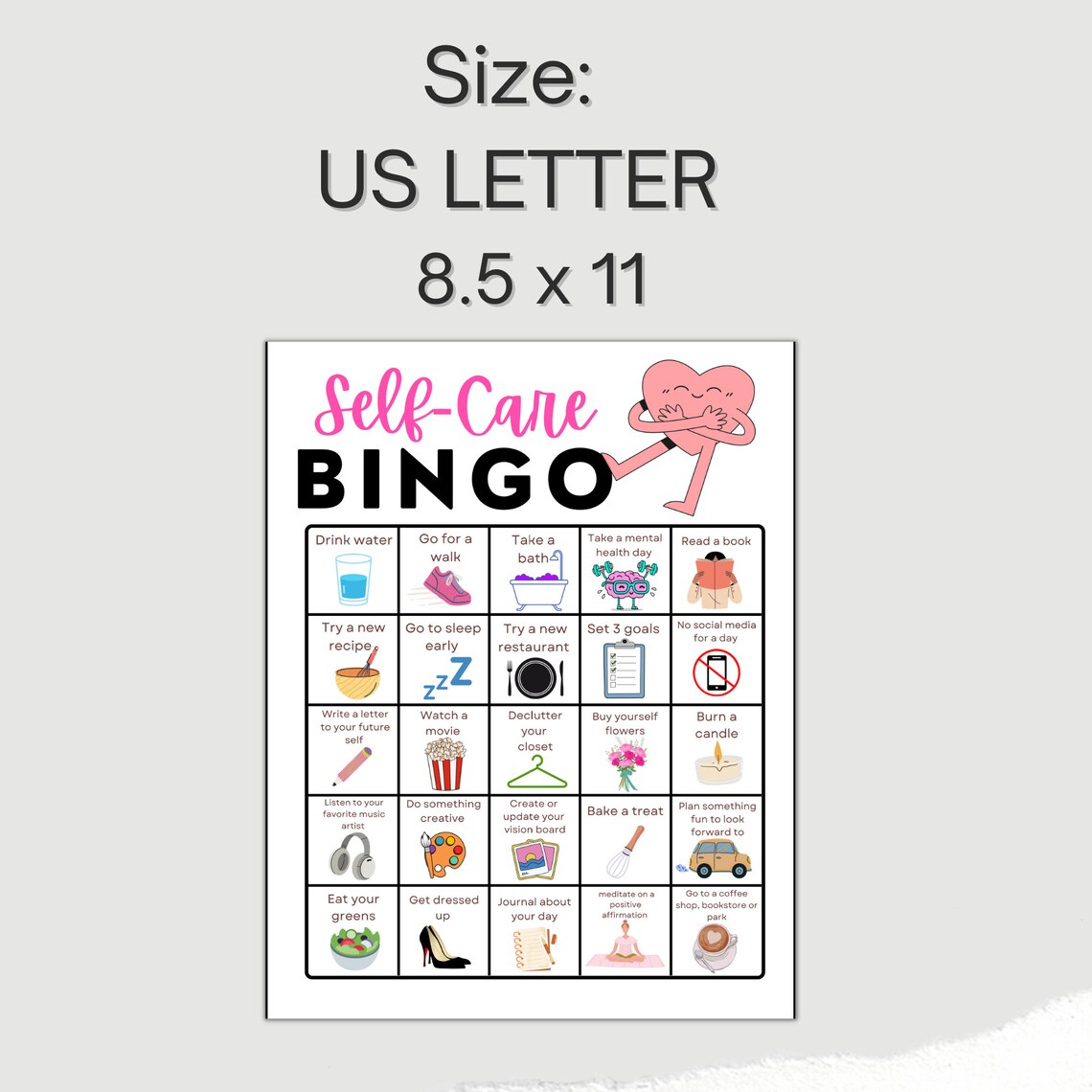 Self-care Bingo, Self Care Printable, Self Care Digital Download ...
