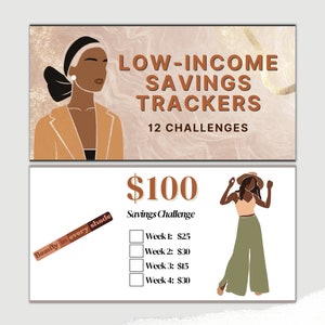 May include: A savings tracker chart with a $100 savings challenge. The chart has four weeks with a different amount to save each week. The text "Beauty in every shade" is on the left side of the chart.