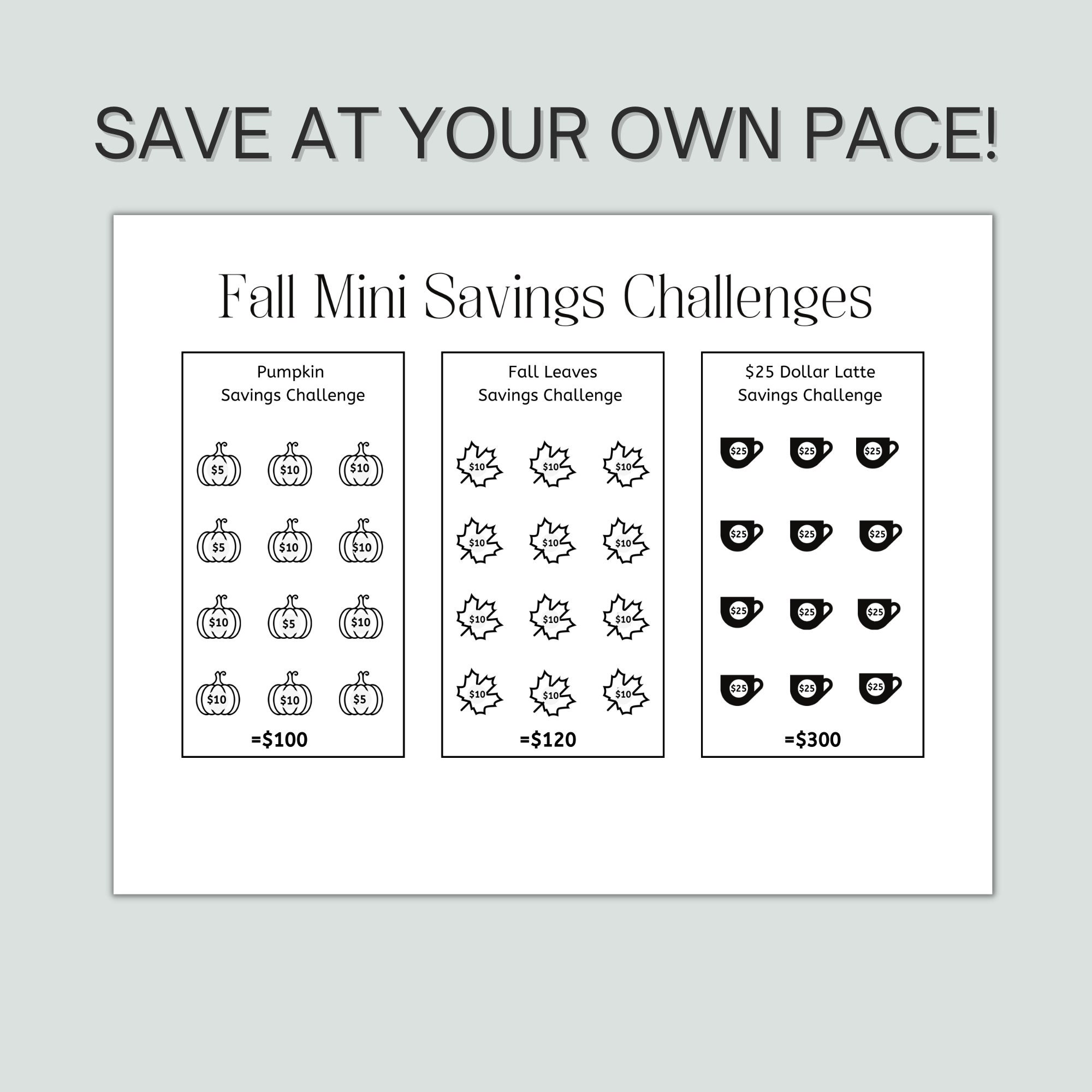 Fall Mini Savings Challenge Printable Savings Tracker - Etsy