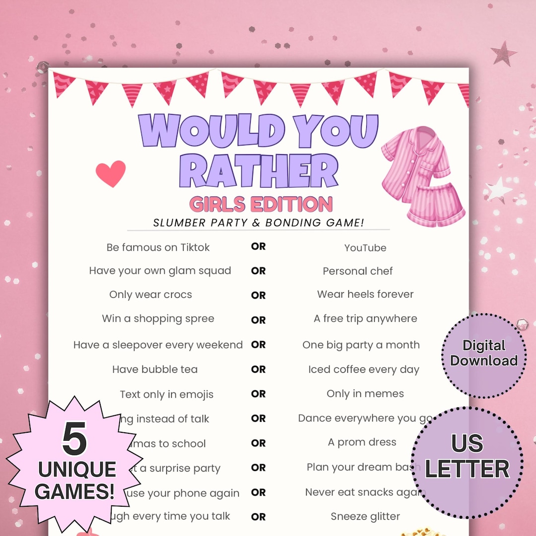Would You Rather Game Teen Girls | Sleepover Slumber Party Printable
