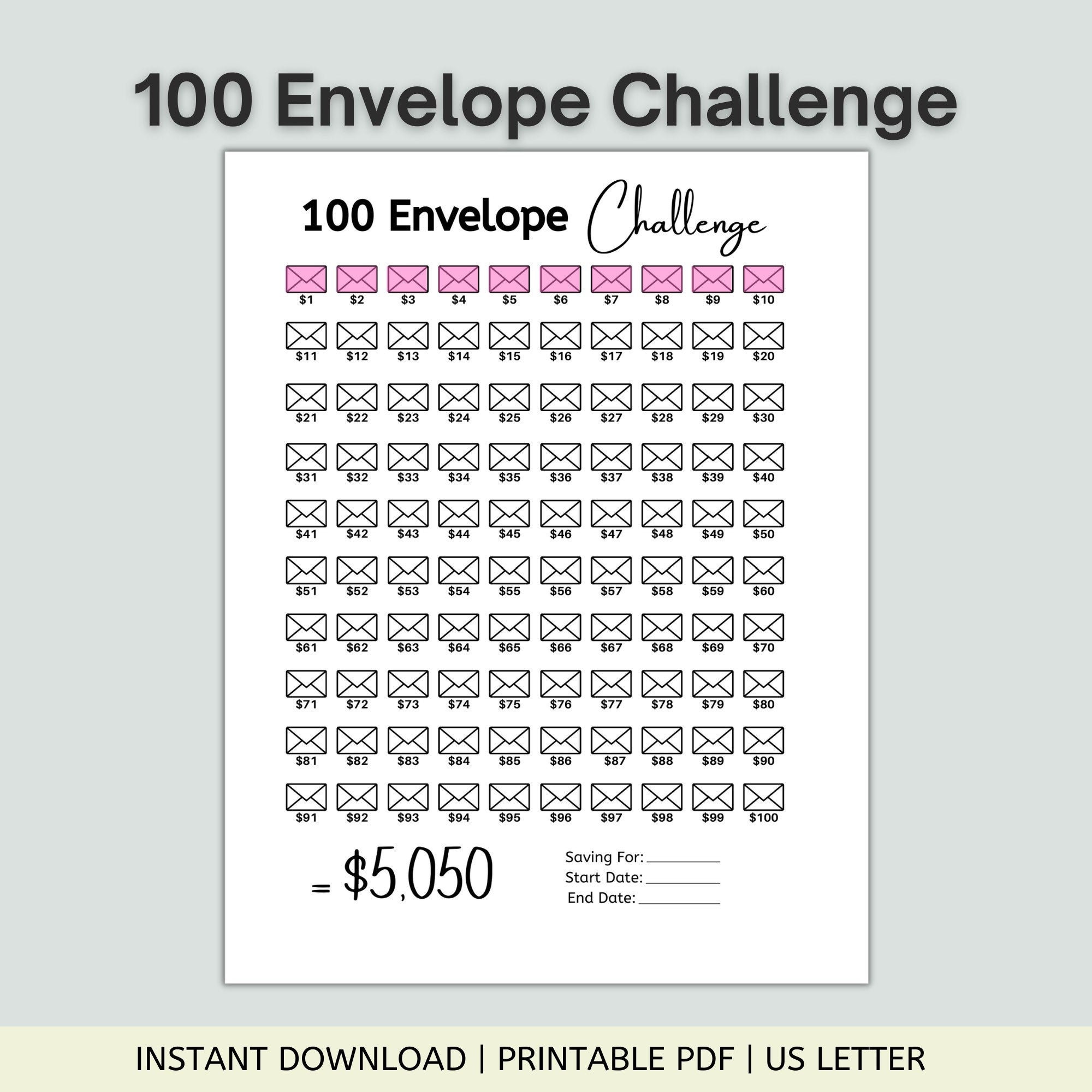 Printable 100 envelope challenge tracker lominewyork