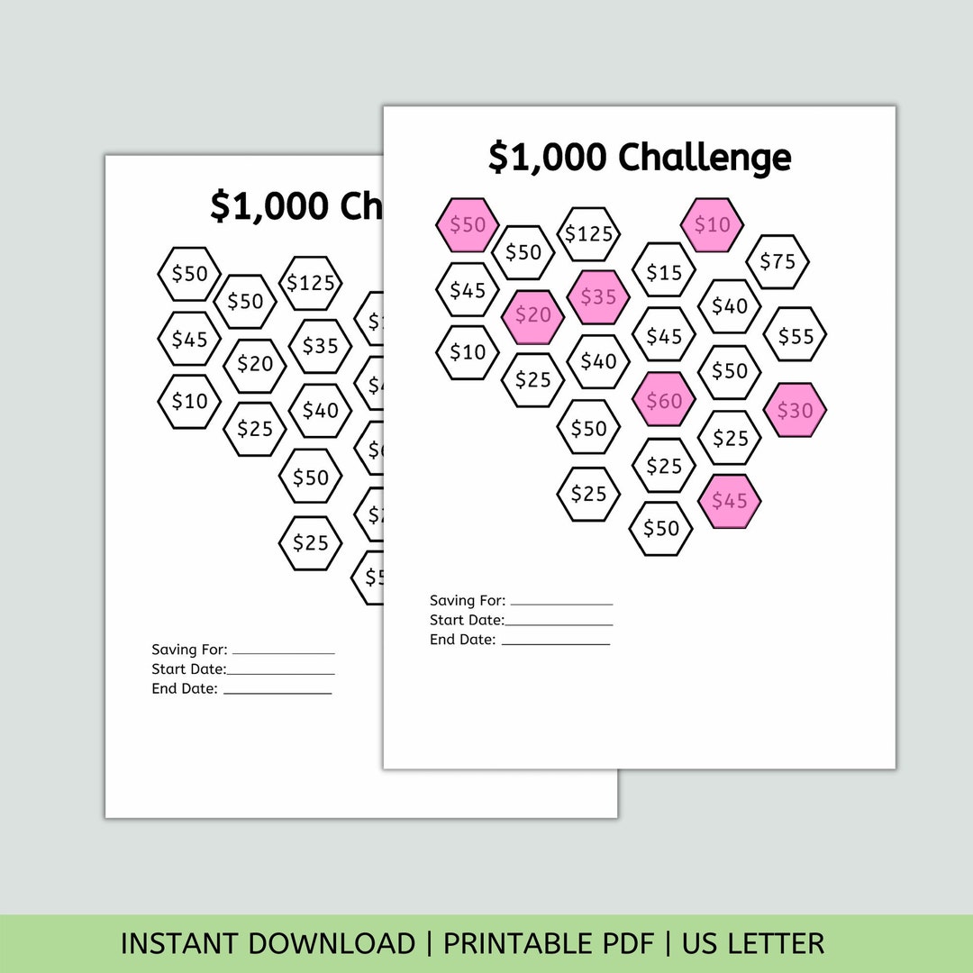 1000 Savings Challenge Printable, Money Savings Challenge, Emergency ...