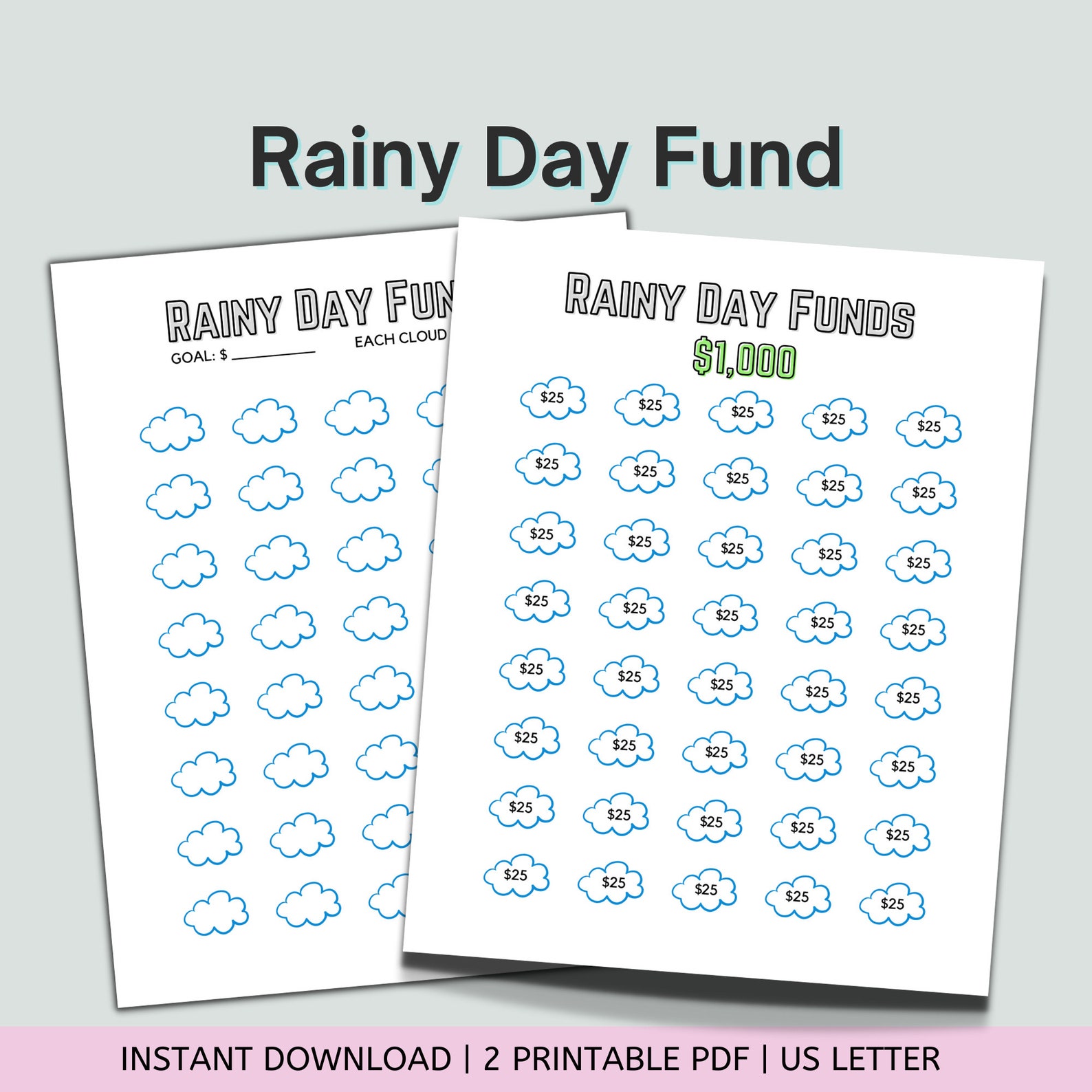 Rainy Day Fund Tracker Printable Money Savings Challenge Etsy