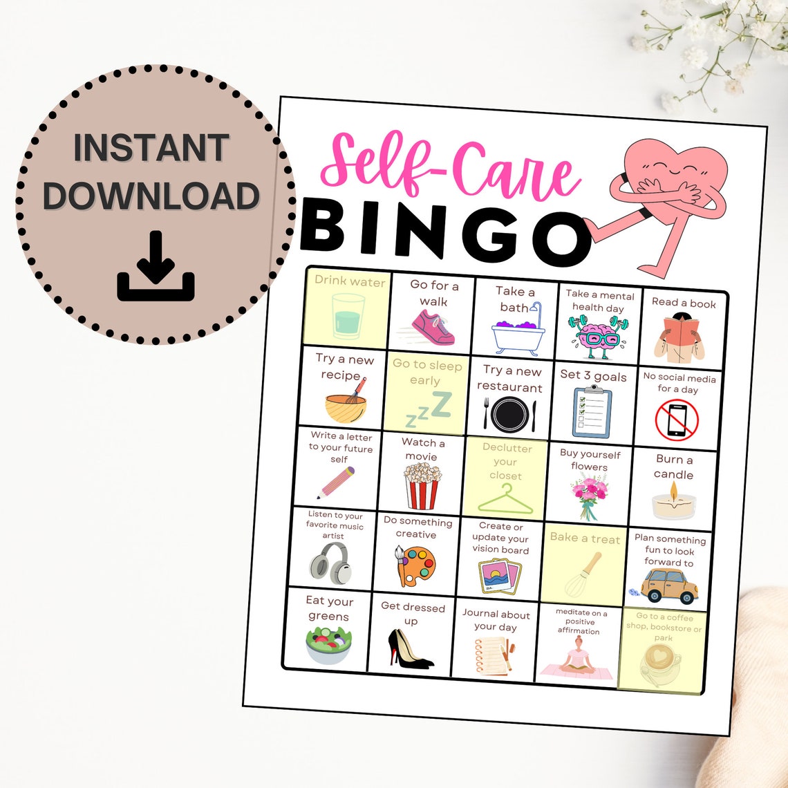 Self-care Bingo, Self Care Printable, Self Care Digital Download ...