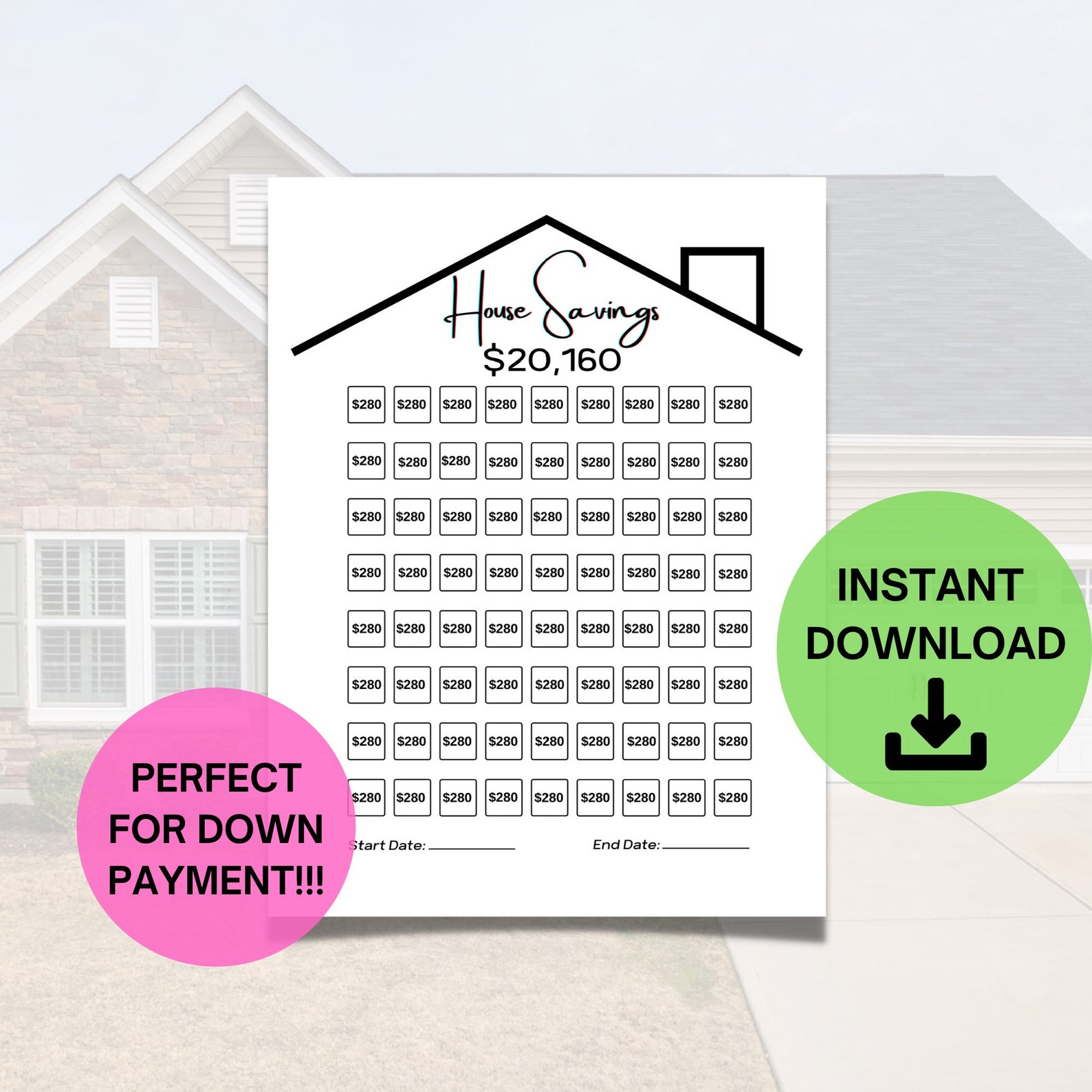 20k House Savings Challenge Printable House Savings Tracker - Etsy UK