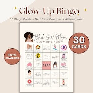 Glow-Up Bingo, Self Care Bingo, 30 Self-Care Bingo Cards, Self Care Challenge, Self Love Challenge, Self Care Checklist, Wellness Bingo