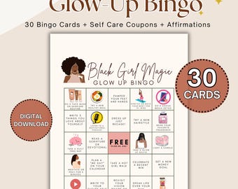 Glow-Up Bingo, Self Care Bingo, 30 Self-Care Bingo Cards, Self Care Challenge, Self Love Challenge, Self Care Checklist, Wellness Bingo