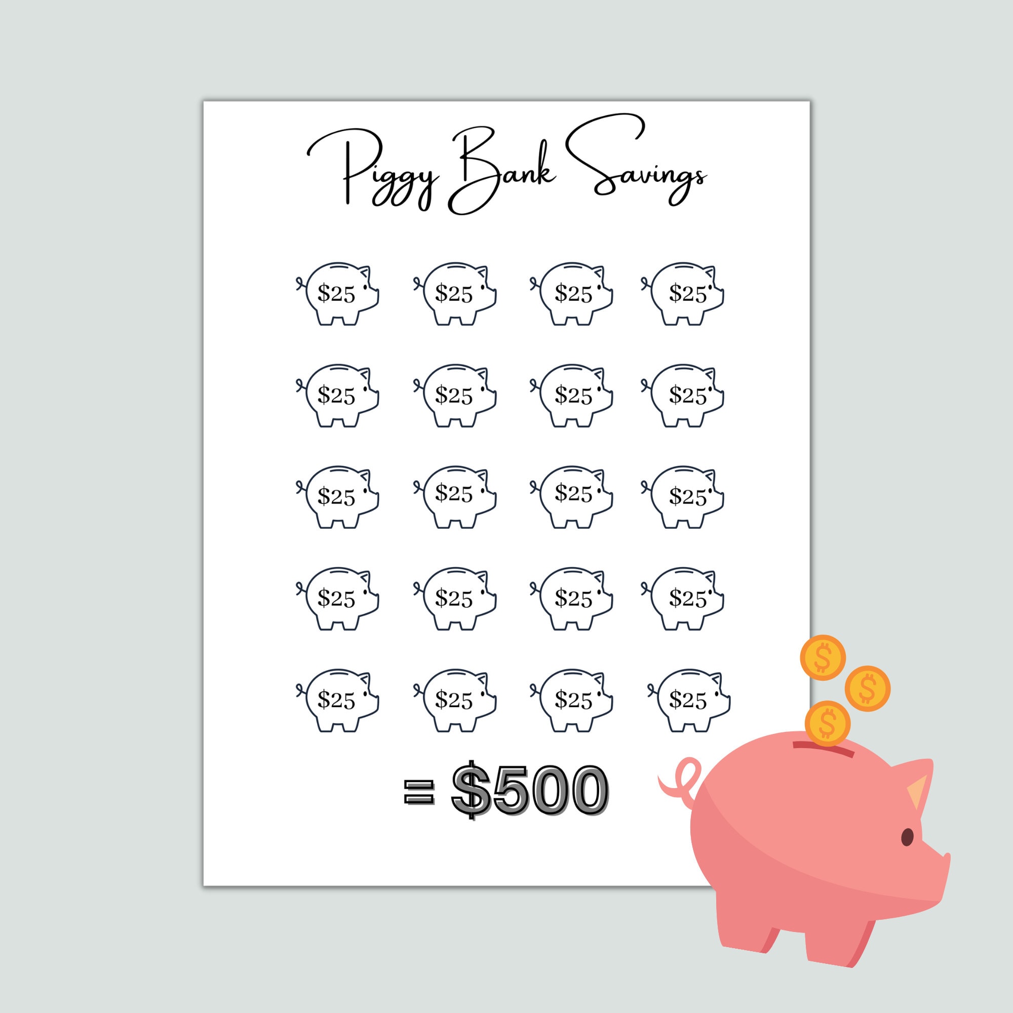Piggy Bank Savings Tracker Printable, Savings Tracker, Savings ...