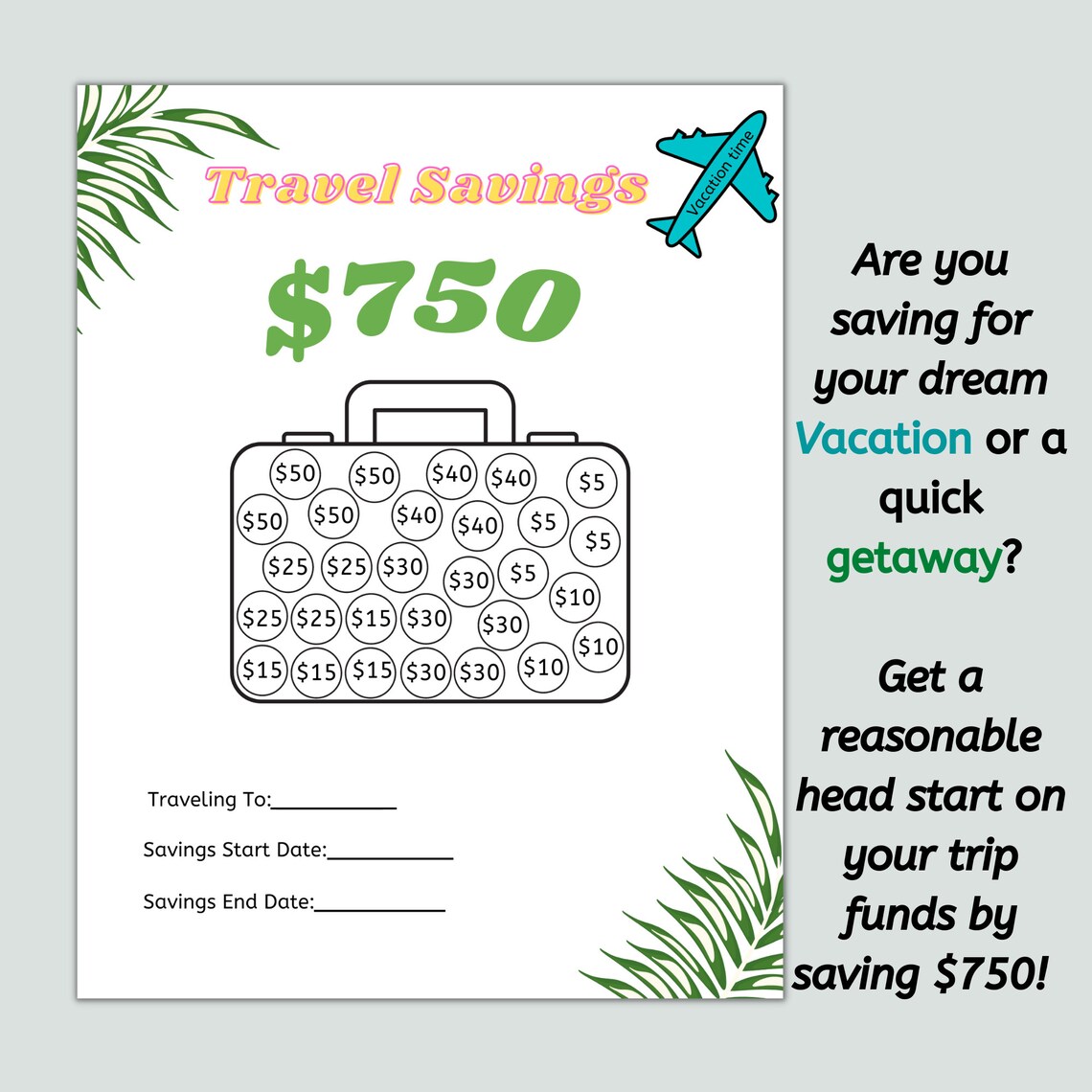 Vacation Savings Challenge Printable Vacation Challenge | Etsy