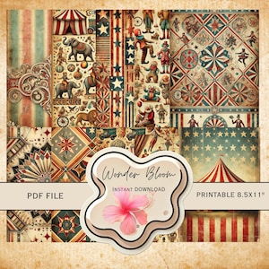 Old Vintage Circus, Printable paper, junk journal, 8.5 x 11, neutral, ephemera, scrapbooking, grunge, coffee stain, digital download