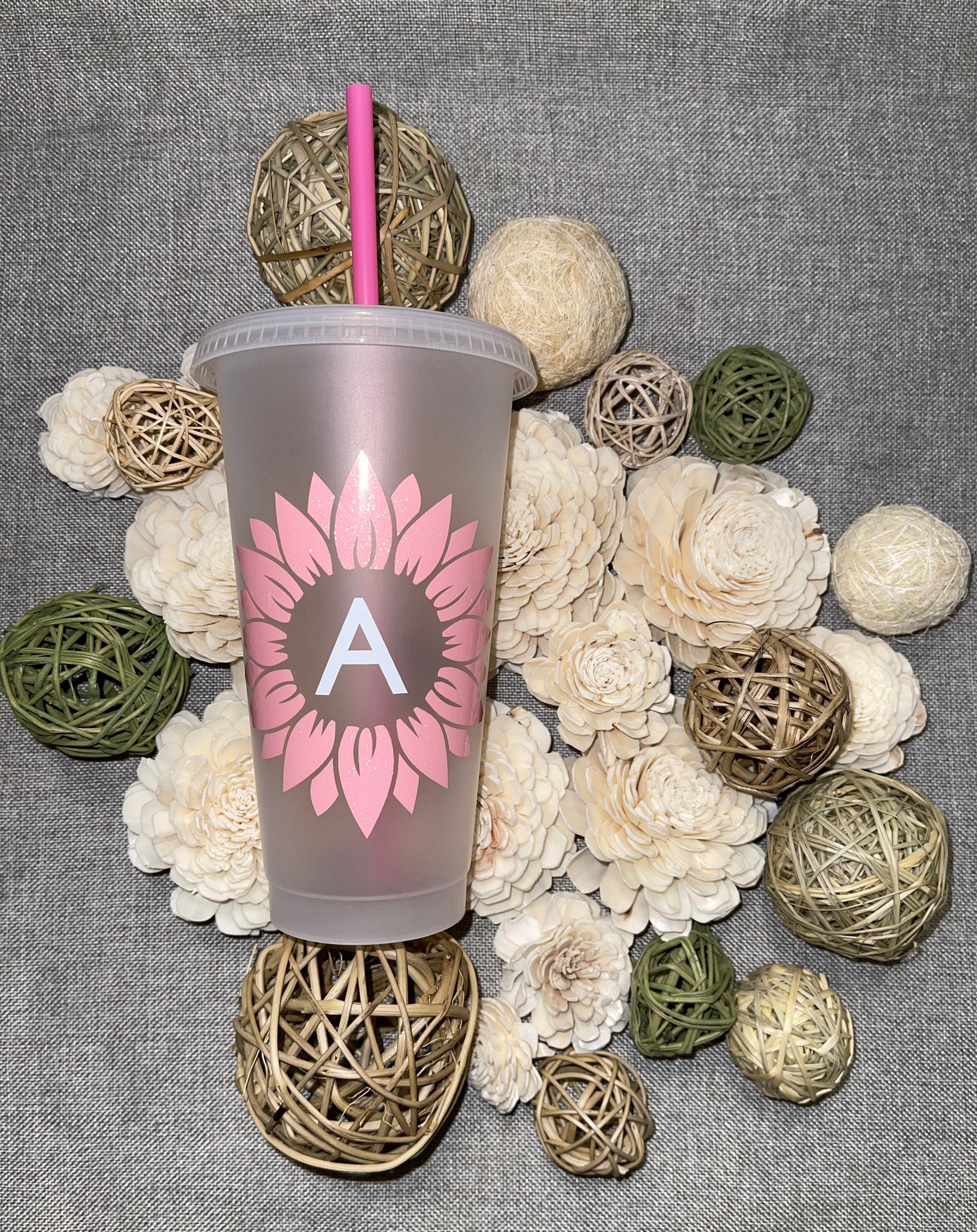 Sunflower with initial clear reusable cup Sunflower reusable | Etsy