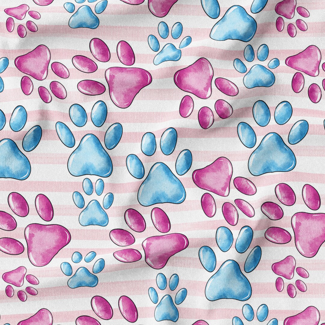 Cut Dog Paw Print Fabric Blue And Pink Paw Prints Fabric Etsy