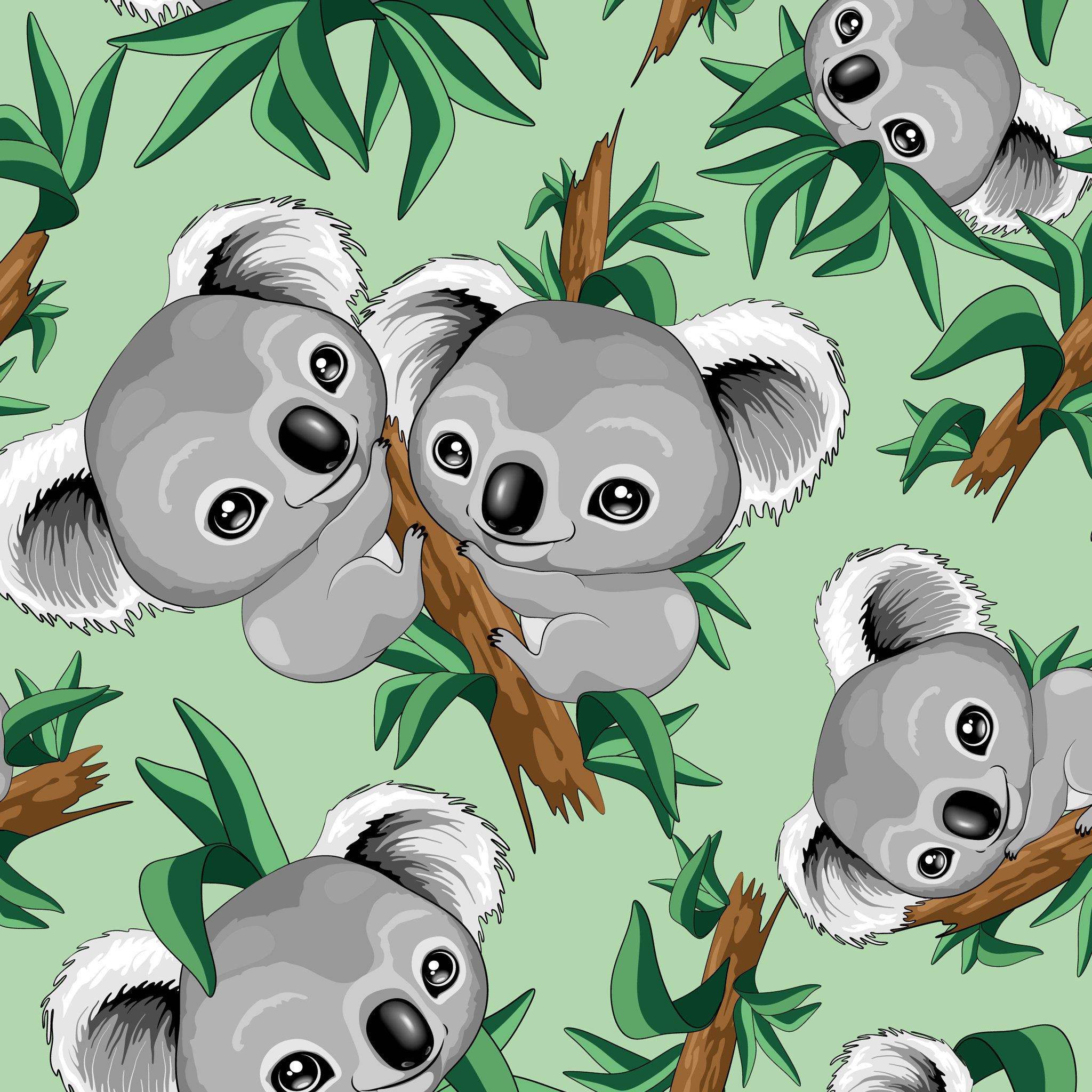 Koala on Trees Fabric Fabric by the Yard Animal Print Fabric Etsy